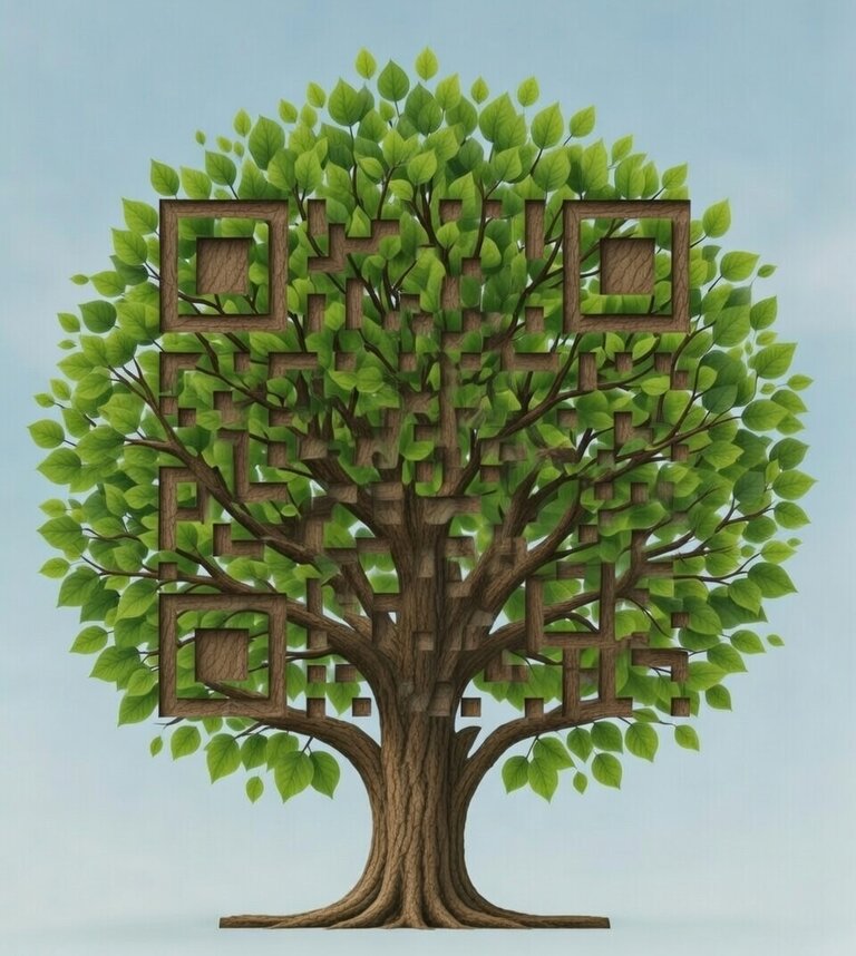 Tree with QR code - Tree Tag concept